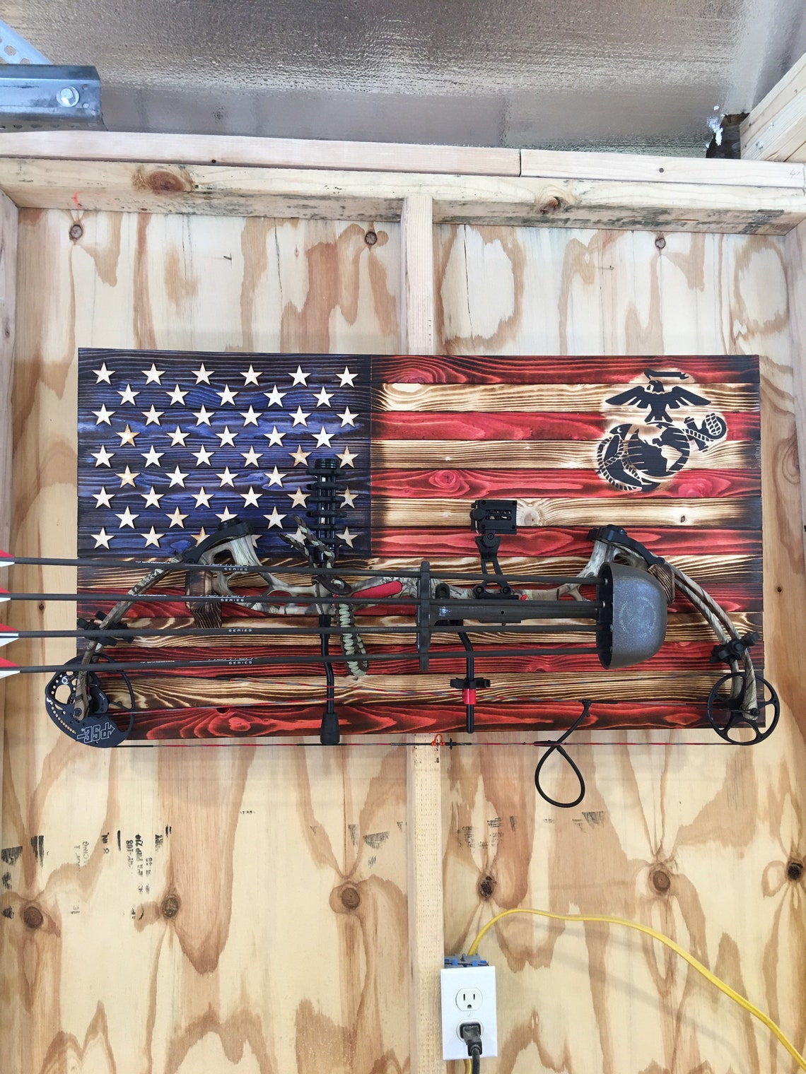 Rustic American Flag Gun Rack. Compound Bow Rack With Military Etsy