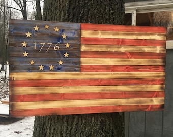 Rustic Wooden American Flag, 1776 Betsy Ross Style (36x20)