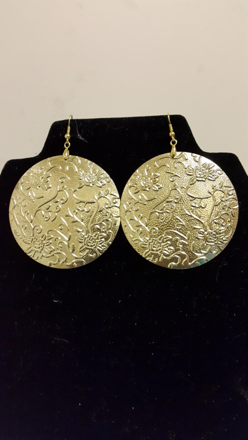 Round Gold and Silver Plated Stamped Dangle Earrings Etsy