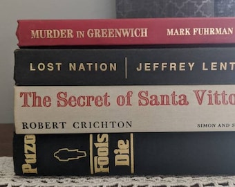 Book Set, Vintage Books, Decorative Books,  Red Books, Black Books, Books for Decorating, Bookshelf Decor, Mystery, Noir, Murder Mysterys