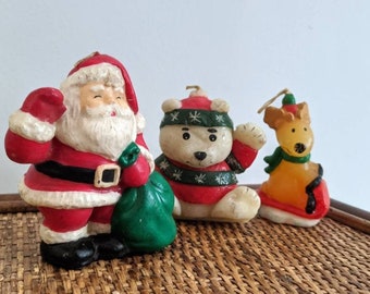 Vintage Christmas Candle, Santa Candle, Teddy Bear Candle, Reindeer Candle, Christmas Decor, Winter Decor, Vintage Candle, Vintage Christmas