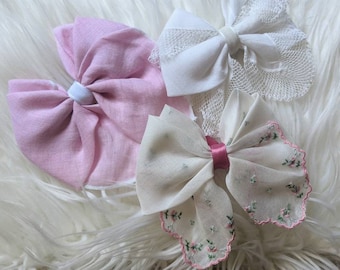 Vintage Hair Bow, Hankie Hair Bow, Hanky Hair Bow, Hair Clip, Vintage Barrette, Large Hair Bow, Girls Bow, Girl Bow, Girls Hair Accessory