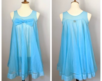 Vintage Nightgown, Babydoll Nightgown, Nightgown, Vintage Blue Lingerie, Blue Nightgown, Short Nightgown, Nightie, PJs,  Gift for Her