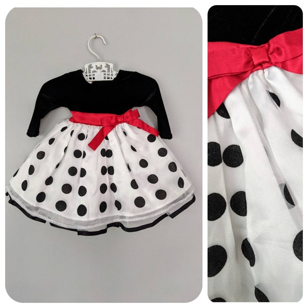 Vintage-Ferienkleid, 3-6m, Urlaub Kleid, Weihnachtskleid, Vintage Polka Dot Kleid, Winterkleid, Urlaub Kleid, Kirche Kleid, Velour