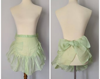 Vintage Apron, Half Apron, Green Apron,  Kitchen Apron, Vintage Kitchen, Ruffled Apron, Hostess Apron, Apron with Pocket, Mint Apron