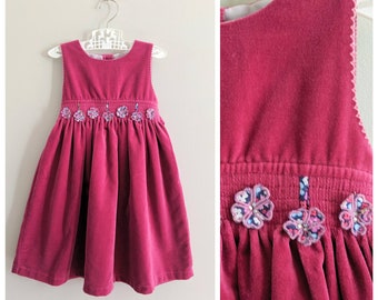 Vintage Girls Dress, 3T, Pink Dress, Velvet Dress, Holiday Dress, 90s dress, Girls Dress, Church Dress, Fancy Dress, Party Dress, Fall Dress