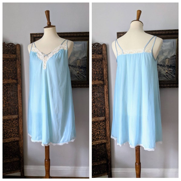 Vintage Nightgown | Vintage Nightie | Wedding Nightgown | Sleepwear | Lace Nightgown | Bridal | Bridal Shower | Gift for Her, blue nightgown