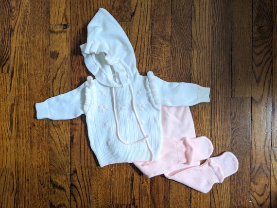 Vintage Baby Set, Baby Sweater, Knit Set, Baby Swe