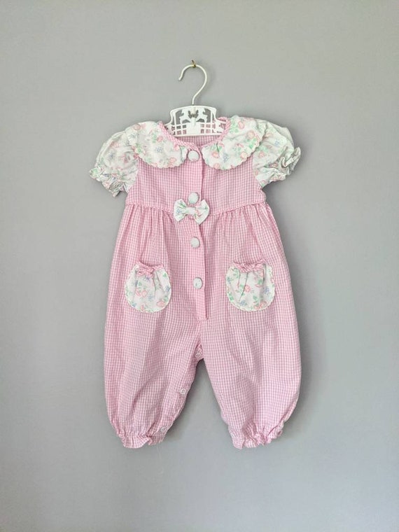 Vintage Baby Romper, Floral Romper, Bubble Romper, GIngham, Vintage Baby Playsuit, Baby Romper, Girl Bubble Romper, Vintage Bubble Romper View 2