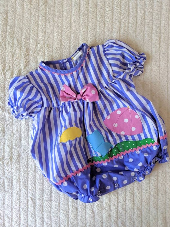 Vintage Baby Romper, Striped Romper, Bubble Romper