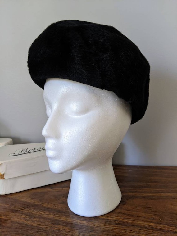 Vintage Furry Beret, Borsalino, Black Beret, Beret