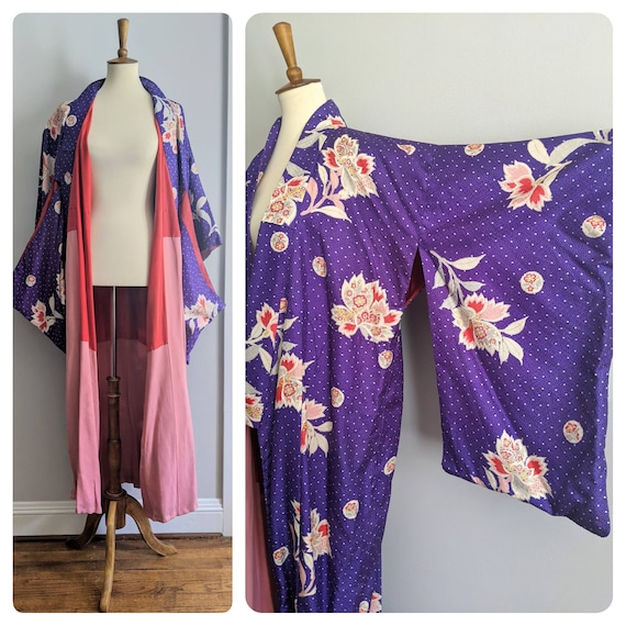Japanese Silk Kimono, Silk Robe, Vintage Japanese