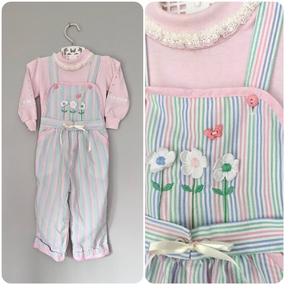 Vintage Overalls, 1218m, Pastel Overalls, Stripe Ove… Gem