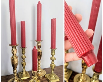 Vintage Candles, Red Fluted Candles, 10" tapers, Red Tapers, Red Candles, Fluted Candles, Set of Candles, Vintage Tapers, Holiday Candles