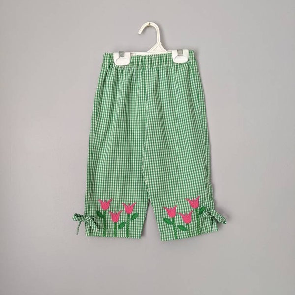 Vintage Gingham Pants, 5/6, Tulip Pants, Summer Pants, Gingham Pants, Green and Pink, Spring Pants, Capri Pants, Cropped Pants, Flower Pants