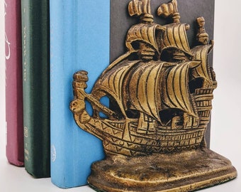 Vintage Solid Brass Ship Bookends | Brass Ship | Bookends | Ship Bookends | Nautical Decor | Bookshelf Decor | Vintage Bookends