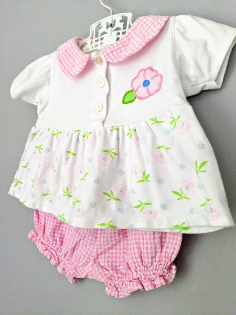 Vintage Sesame Street 6-9 m Playsuit Gingham Baby Outfit Vintage Baby Outfit Baby Clothes Sesame Street Floral Summer Outfit