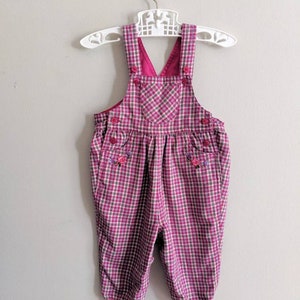 Plaid Overalls, 6-9 months, Pink Overalls, Baby Overalls, Fall Overalls, Baby Girl Overalls, Embroidered Overalls, Bubble Overalls image 3