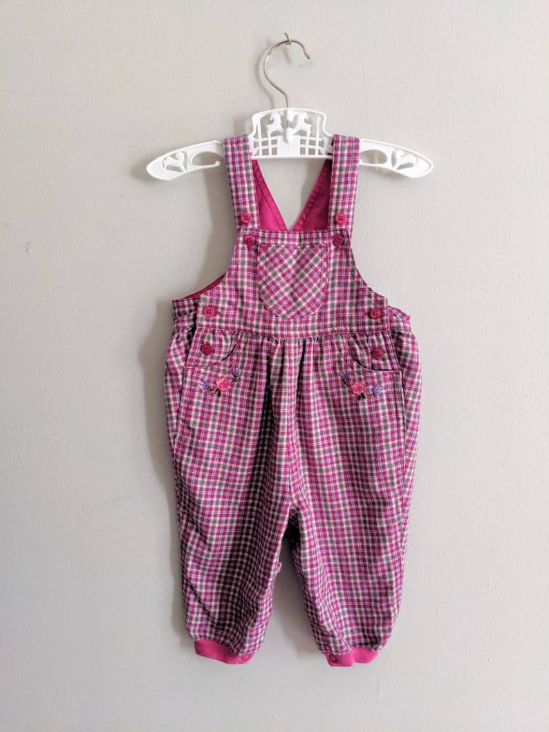 Plaid Overalls, 6-9 months, Pink Overalls, Baby Overalls, Fall Overalls, Baby Girl Overalls, Embroidered Overalls, Bubble Overalls image 3