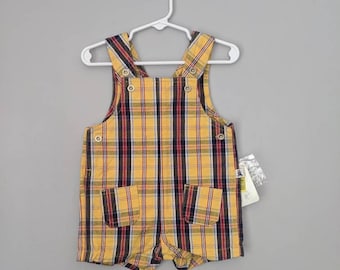 Vintage Overalls, 9m, Yellow Overalls, Baby Overall, Plaid Overalls, Short Overalls, Fall Baby Clothes, Vintage Baby Clothes, Romper