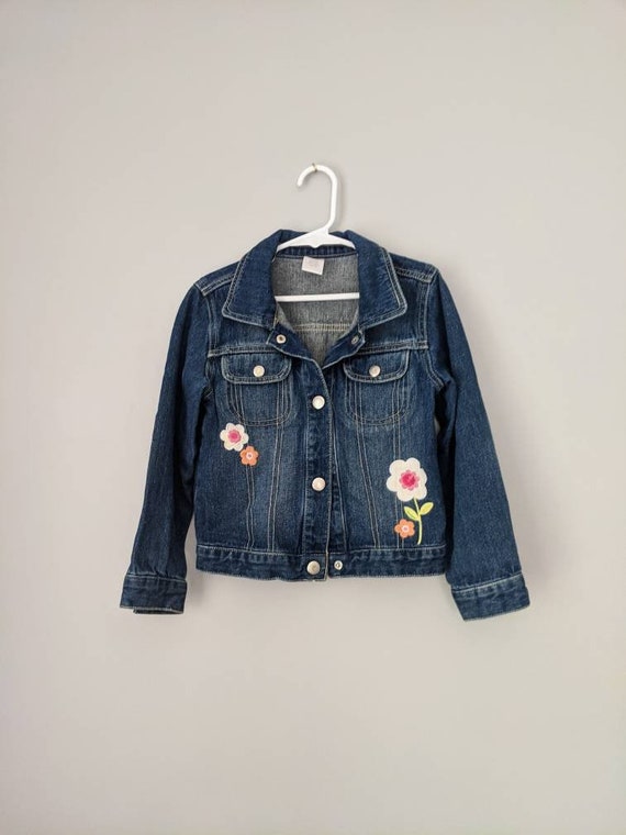 Girls Jean Jacket, Gymboree Jean Jacket, Floral J… - image 1