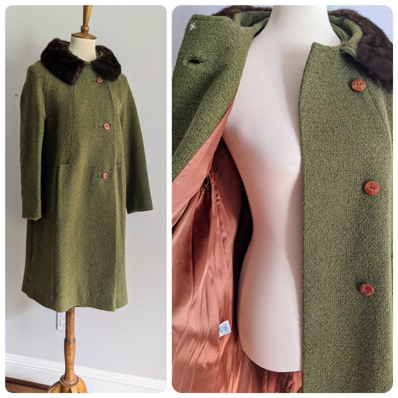 Vintage Womens Coat, Fur Coat, Fur Collar, Womens