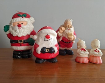 Vintage Christmas Candles, Large Santa Candle, Santa Claus Candle, Tree Candle, Christmas Decor, Snowman, Vintage Candles, Vintage Christmas