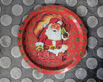 Vintage Red Santa Claus Metal Tray | Christmas Serving Tray | Japan | Christmas Decor | Kitchen Decor | Santa