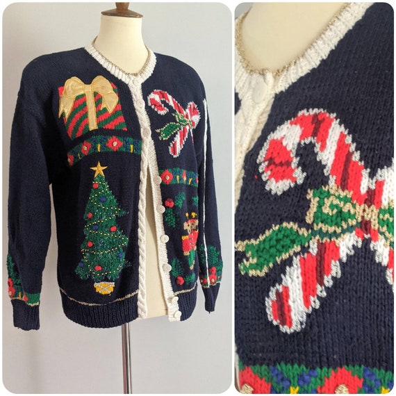 Vintage Christmas Sweater, Christmas Cardigan, Vin