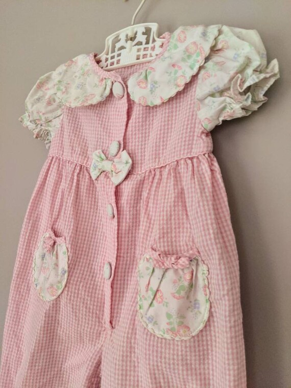 Vintage Baby Romper, Floral Romper, Bubble Romper, GIngham, Vintage Baby Playsuit, Baby Romper, Girl Bubble Romper, Vintage Bubble Romper View 4