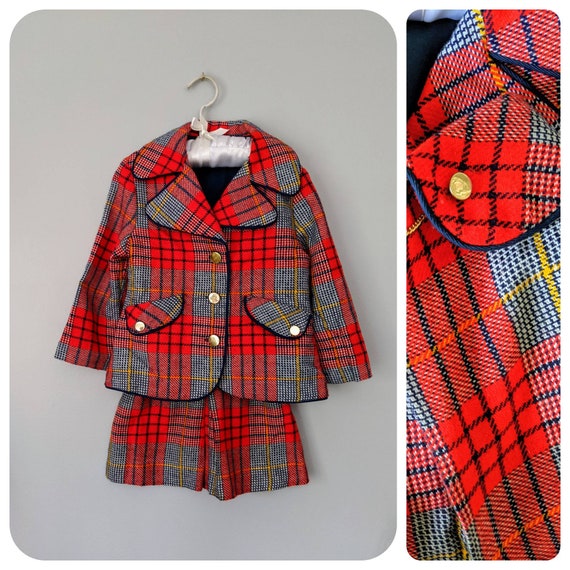 Vintage Girls Suit, Plaid Suit, 4, Christmas Outf… - image 1