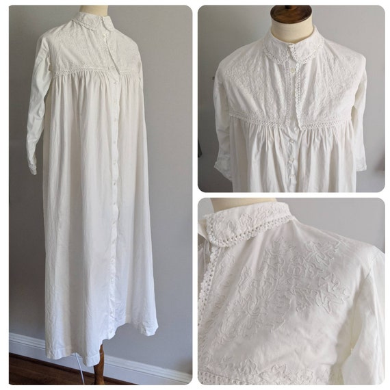Vintage White Dress, Nightgown, Long Sleeved Dress