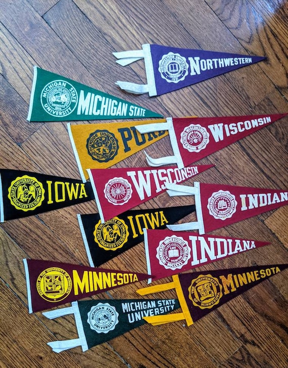 Vintage Pennant, Big Ten Pennant, Ohio State, Michigan, Wisconsin, Michigan State, Maryland, Indiana, Illinois, Minnesota, Northwestern