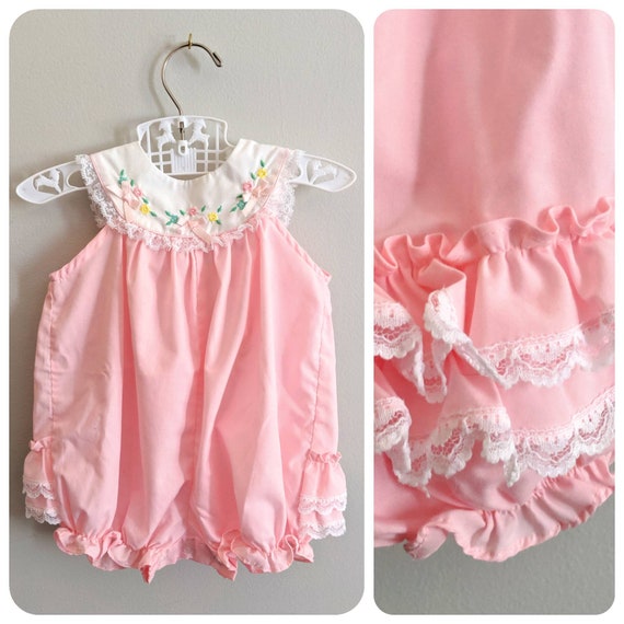 Vintage Baby Romper, Romper, Bubble Romper, Pink R