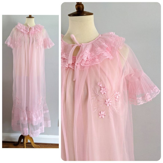 Vintage Lingerie, Pink Peignoir, Vintage Peignoir,