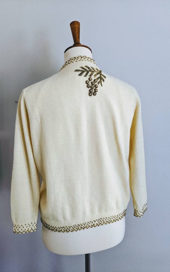 Vintage Cardigan, S, Beaded Cardigan, Ivory Cardi… - image 4