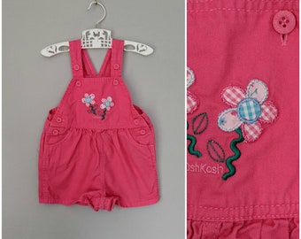 Vintage Overalls, 12m, VIntage Oshkosh, Girls Overalls, Shortalls, Pink Overalls, Oshkosh Bgosh, Bubble Overalls, Vintage Girls Clothes