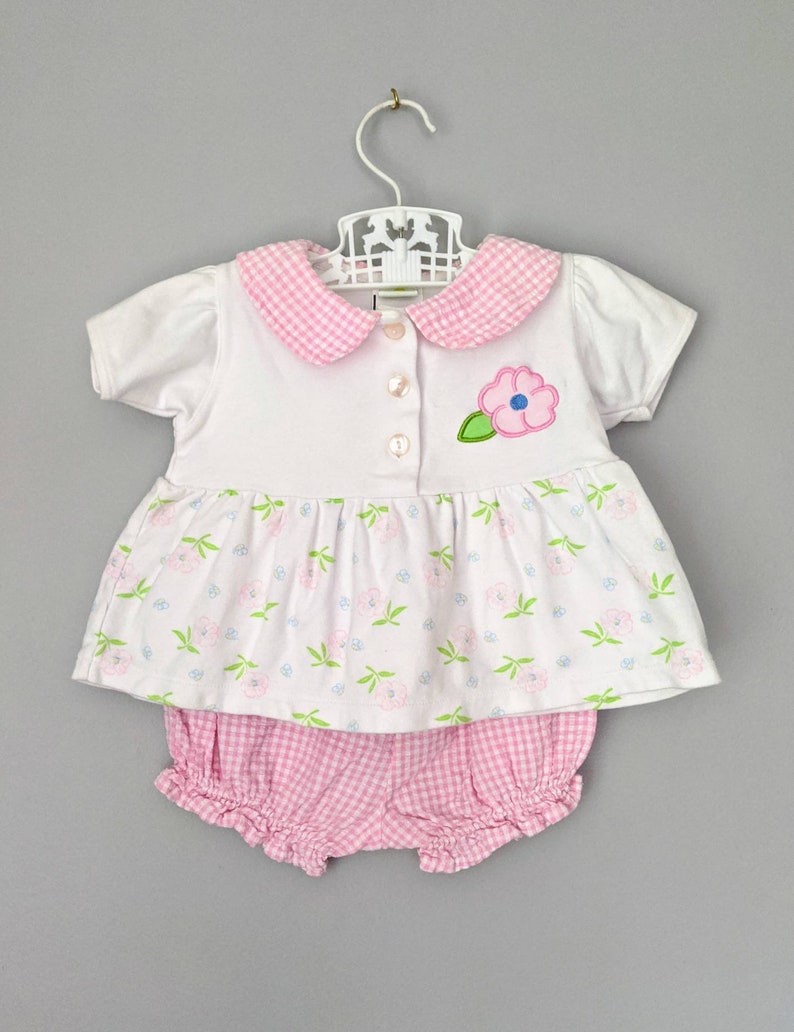 Vintage Sesame Street 6-9 m Playsuit Gingham Baby Outfit Vintage Baby Outfit Baby Clothes Sesame Street Floral Summer Outfit