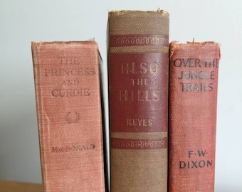 Book Set, Vintage Books, Decorative Books,  Red Books, Black Books, Books for Decorating, Bookshelf Decor, Antique Books, Tan Book