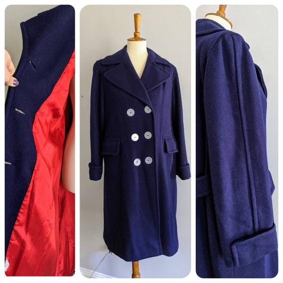 Vintage Dress Coat, XL, Ladies Wool Coat, Red Lini