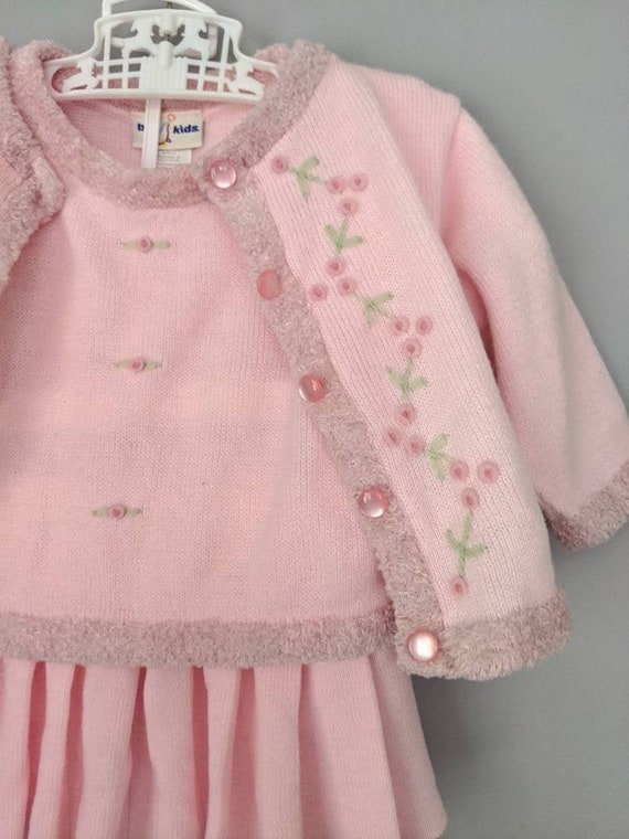 Spanish style 2 piece pink knitted baby girl's dress and bolero set in 12-18 m.
