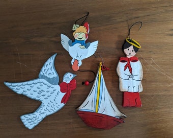 Vintage Christmas Ornament, Wood Christmas Ornament, Choir Boy, Sailboat, Duck, Wooden Christmas Ornament, Dove, Candle Ornament