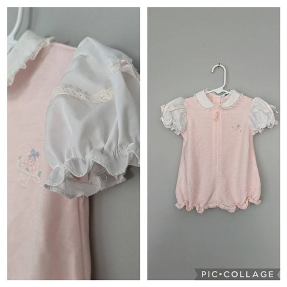 Vintage Baby Romper, Romper, Tiny Tots Romper, Pink Romper, Pink Bodysuit, Baby Onesie, Girl Bubble Romper, Vintage Bubble Romper