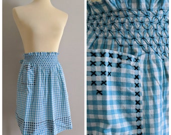 Vintage Apron, Half Apron, Gingham Apron, Kitchen Apron, Vintage Kitchen, Cooking Apron, Blue Apron, Apron with Pocket, Blue Apron