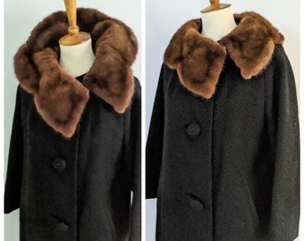 Vintage Wool and Fur Jacket, Vintage Jacket, Fur Jacket, Fur Collar, Vintage Fur Collar, Winter Coat, Church Coat, Overcoat, Winter Jacket