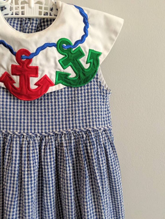 Vintage Girls Dress, Size 5,  Nautical Dress, Anc… - image 4