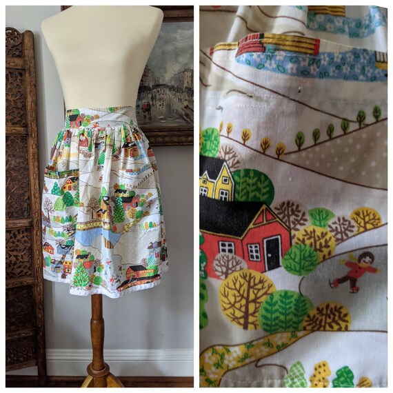 Vintage Apron, Half Apron, Winter Apron, Kitchen Apron, Vintage Kitchen, Cooking Apron, Floral Apron, Apron with Pocket, Red Apron