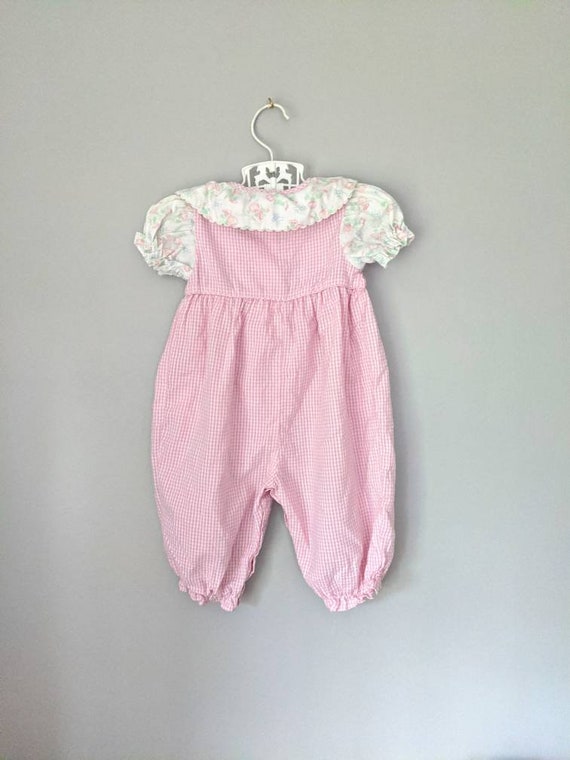 Vintage Baby Romper, Floral Romper, Bubble Romper, GIngham, Vintage Baby Playsuit, Baby Romper, Girl Bubble Romper, Vintage Bubble Romper View 3
