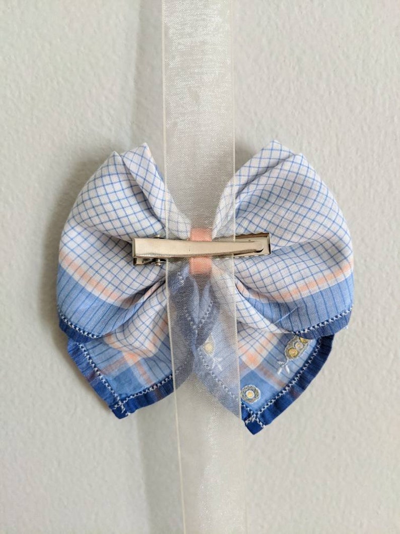 Vintage Hair Bow, Hankie Hair Bow, Hanky Hair Bow, Hair Clip, Vintage Barrette, Large Hair Bow, Girls Bow, Girl Bow, Girls Hair Accessory image 3