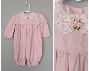 Vintage Baby Romper, Pink Romper, Bubble Romper, Corduroy, Vintage Baby Playsuit, Baby Romper, Girl Bubble Romper, Vintage Bubble Romper